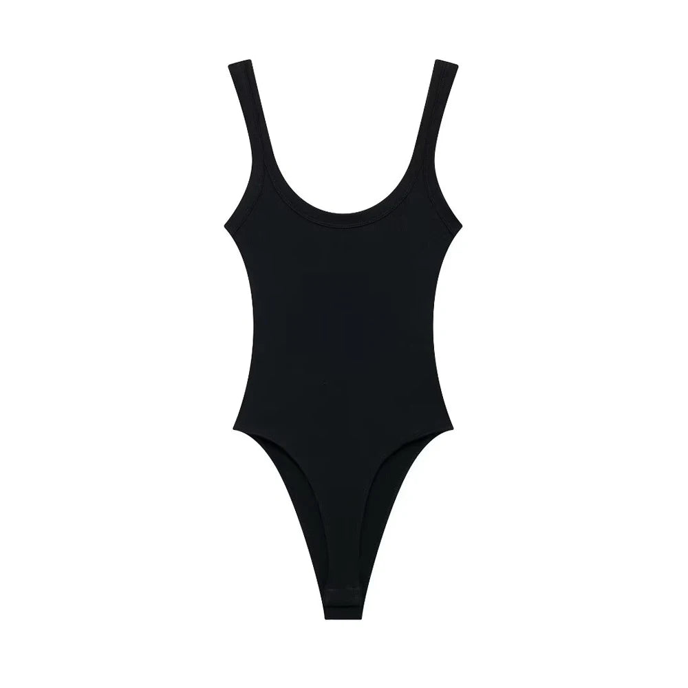 Skinny Ribbed Bodysuits for Women, O Neck, Straps, Snap-Button, Female Playsuits, Sexy Fashion