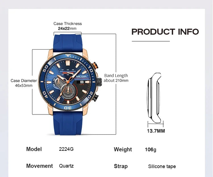 MEGIR Men Wristwatch Fashion Casual Quartz Date Watches Luxury Male Clock Chronograph Multifunctional 30M Waterproof Sport