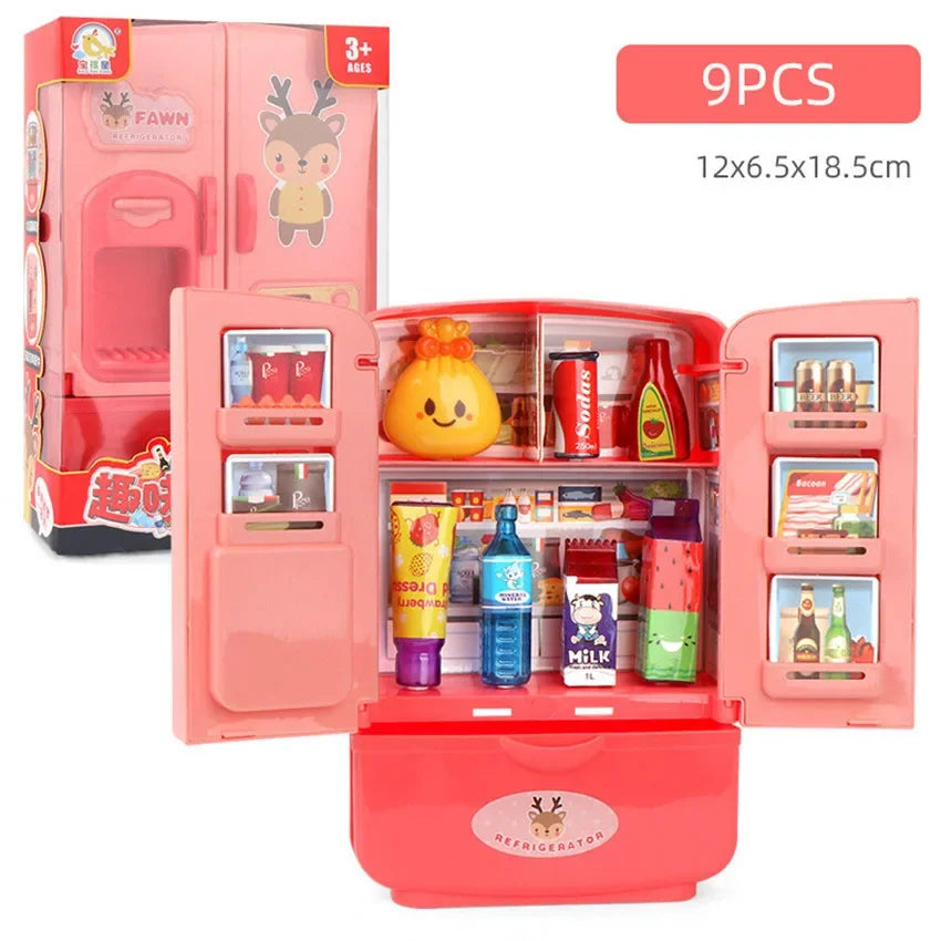 Kids Toy Fridge Mini Double Door Refrigerator Baby Toys Furniture Simulation Pretend Play Kitchen Toys Accessories Role Play