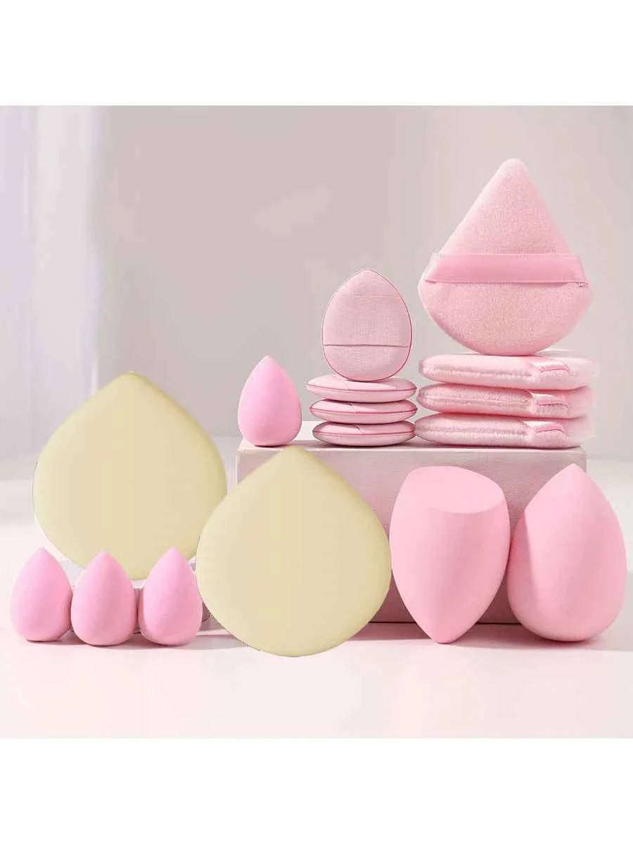 16 PCs Pink Makeup Sponge and Makeup Puff Set Suitable for Face Cream and Powder Concealer Powder Makeup Machine