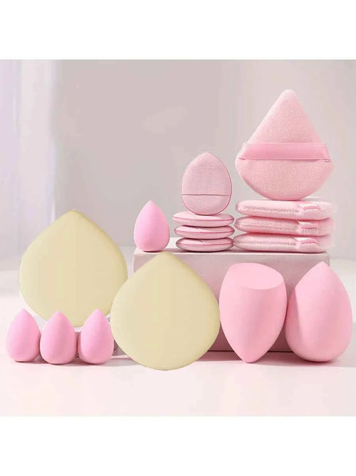 16 PCs Pink Makeup Sponge and Makeup Puff Set Suitable for Face Cream and Powder Concealer Powder Makeup Machine