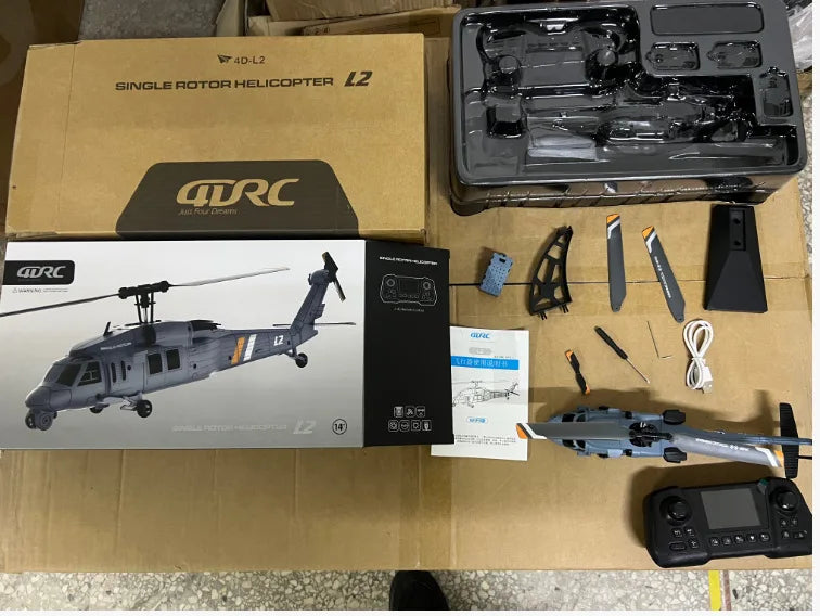 4DRC L2 RC Helicopter 8K Aerial Camera Builtin Screen Remote Control 6Axis Gyro Single Blade Black Hawk Apache Military For Boys