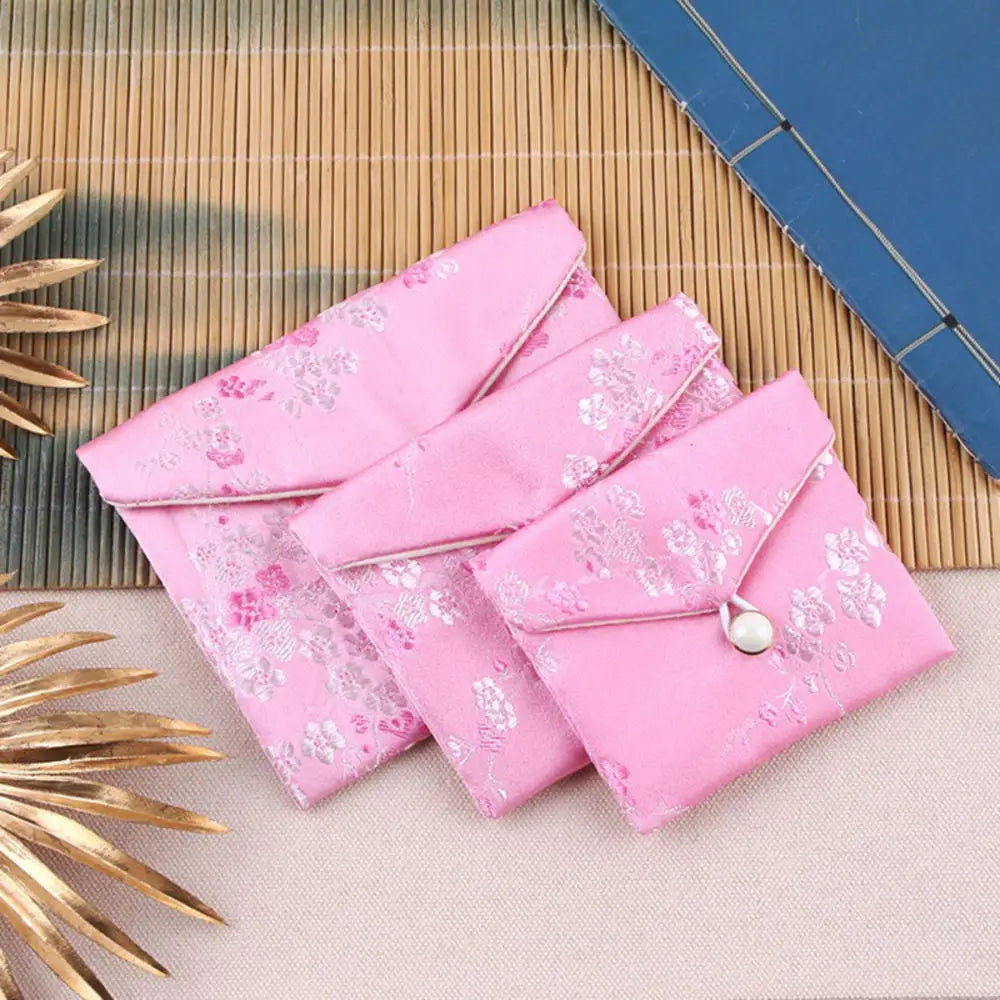 Chinese Brocade Jewelry Storage Bag Handmade Silk Embroidery Padded Small Zipper Tassel Jewelry Organizer Pouch Satin Gift Bag
