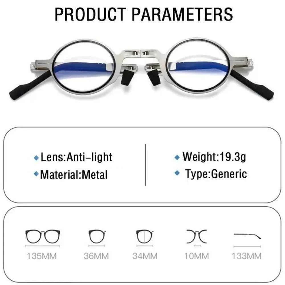 Retro Folding Reading Glasses for Men / Women Metal Frame Anti-blue Light Eyeglasses with Free Case
