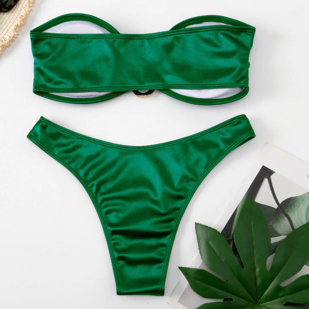New Sexy Bandeau Strapless Bikini Female Swimsuit Women Swimwear Two-pieces Bikini set Padded Bather Bathing Suit Swim V4647D