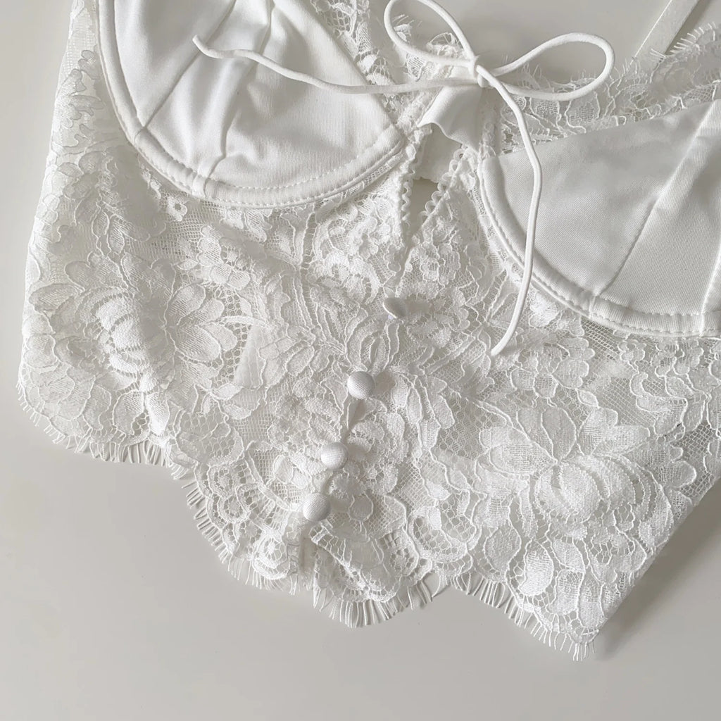 Summer Lace Hollow out ort Design Sensual Pure Desire Sexy Top Women's Strapl Crop Vest Tulle Me Brtte Outfit