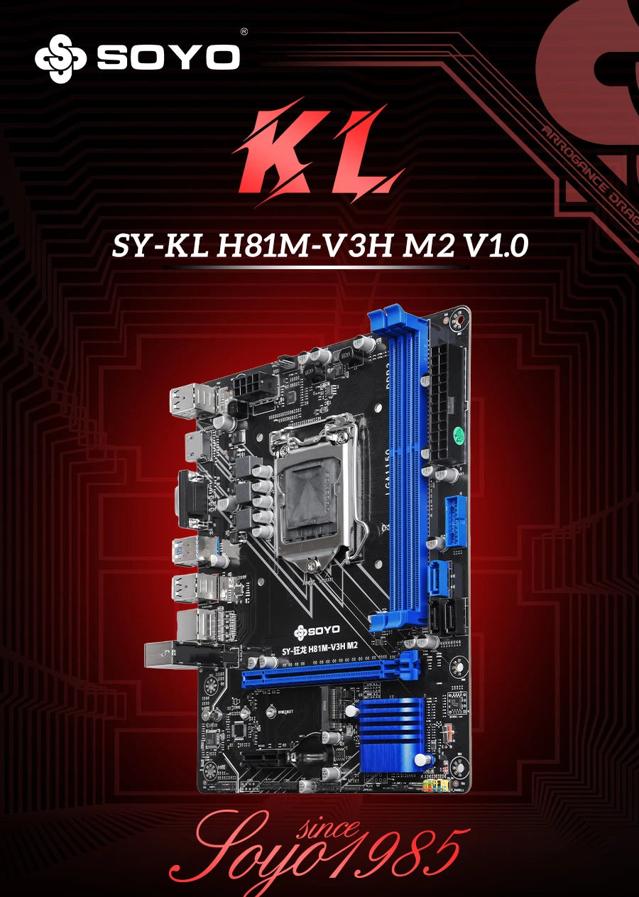 H81M Gaming Motherboard TPM GDDR3 i3 4160 CPU 8G*1 ram comboIntel Kit xeon B85 LGA1150 PCIe3.0x16 M.2 SATA3.0 8pin HDMI VGA SOYO
