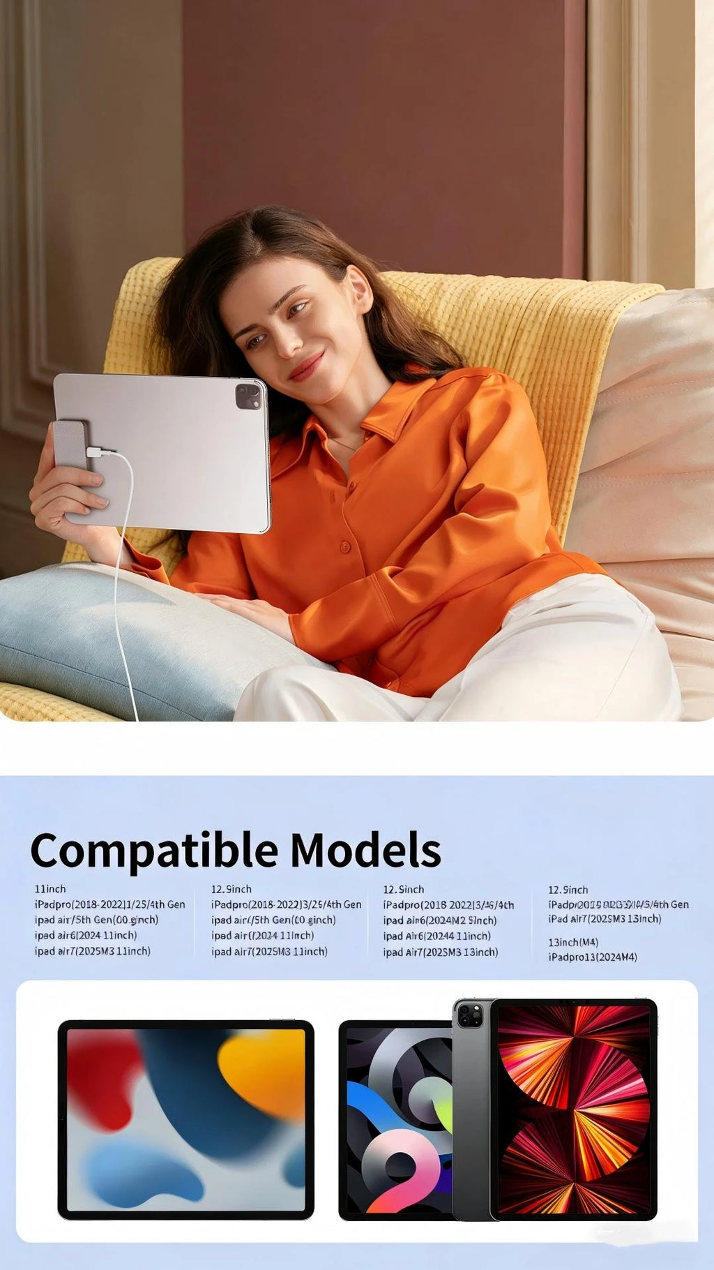 Magnetic Wireless Charger for iPad Pro 11/12/13 inches& iPad Air6/718W Fast Charging Smart Connector Alloy Wireless Charging Pad