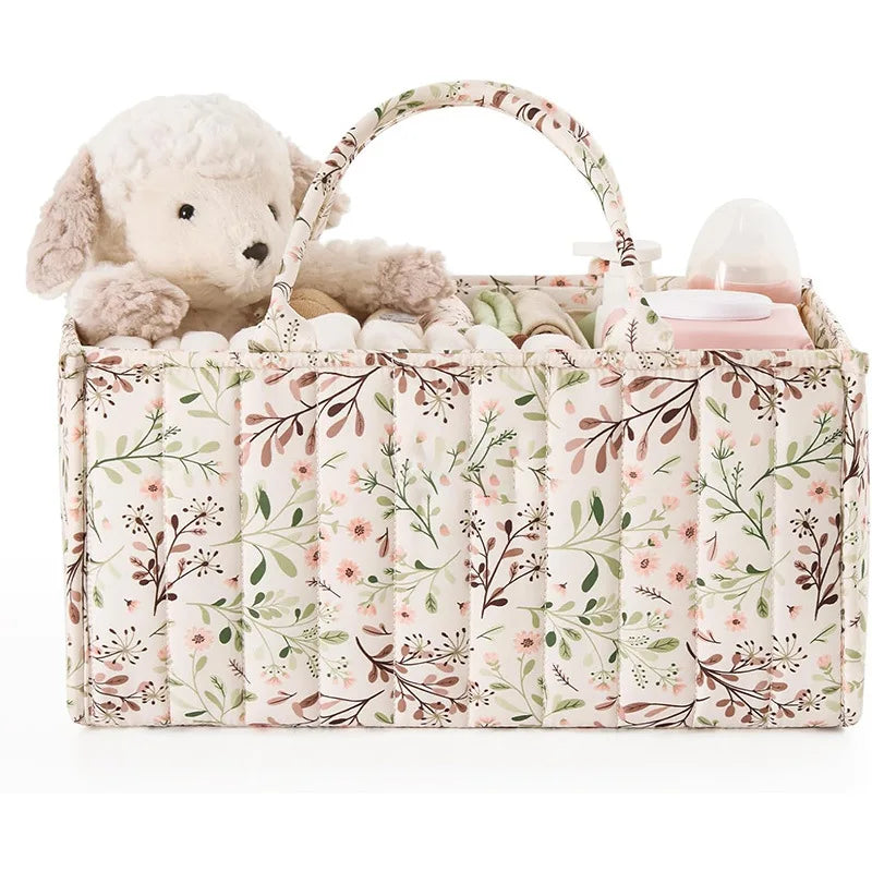 Diaper Caddy Organizer, Stylish Nursery Storage Basket, Gift for Baby Shower, Newborn Essentials, Floral Beige