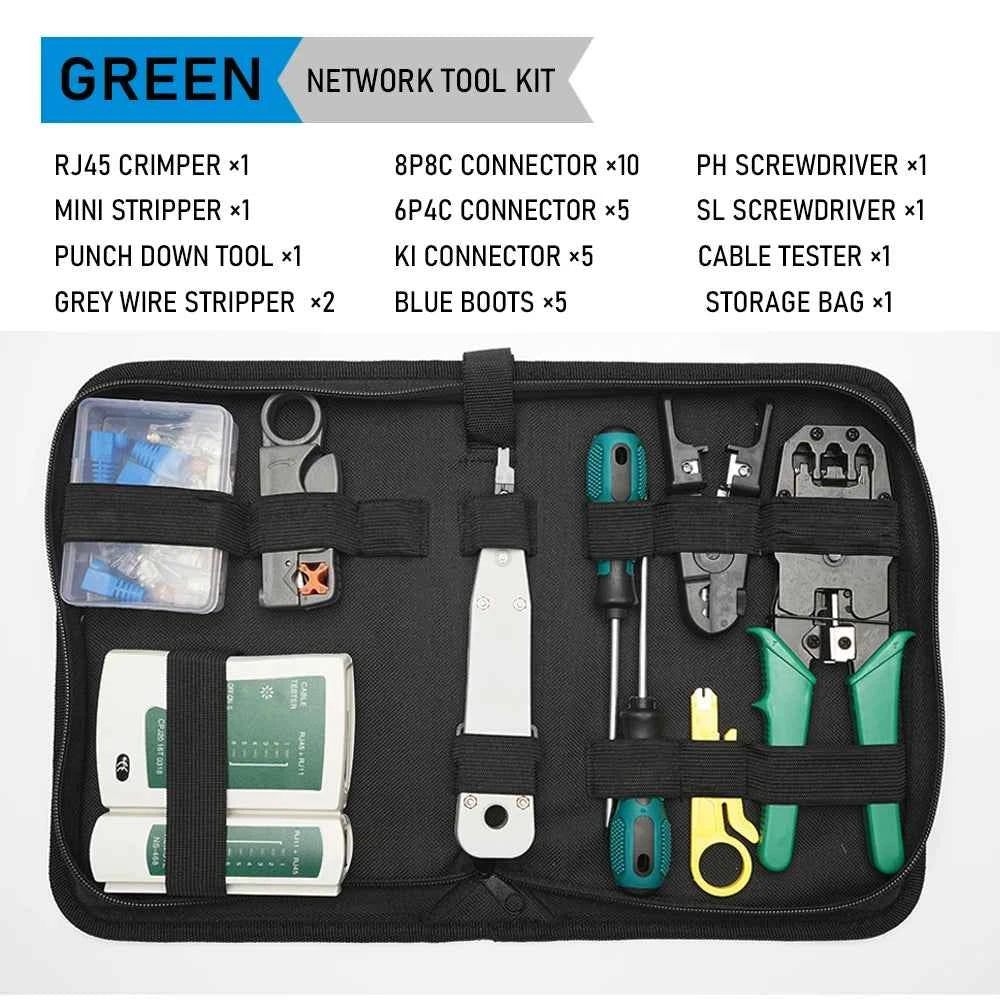RJ45 RJ11 RJ12 Computer Network Repair Tool Kit STP/UTP LAN Cable Tester Wire Cutter Screwdriver Pliers Crimping Tool Set
