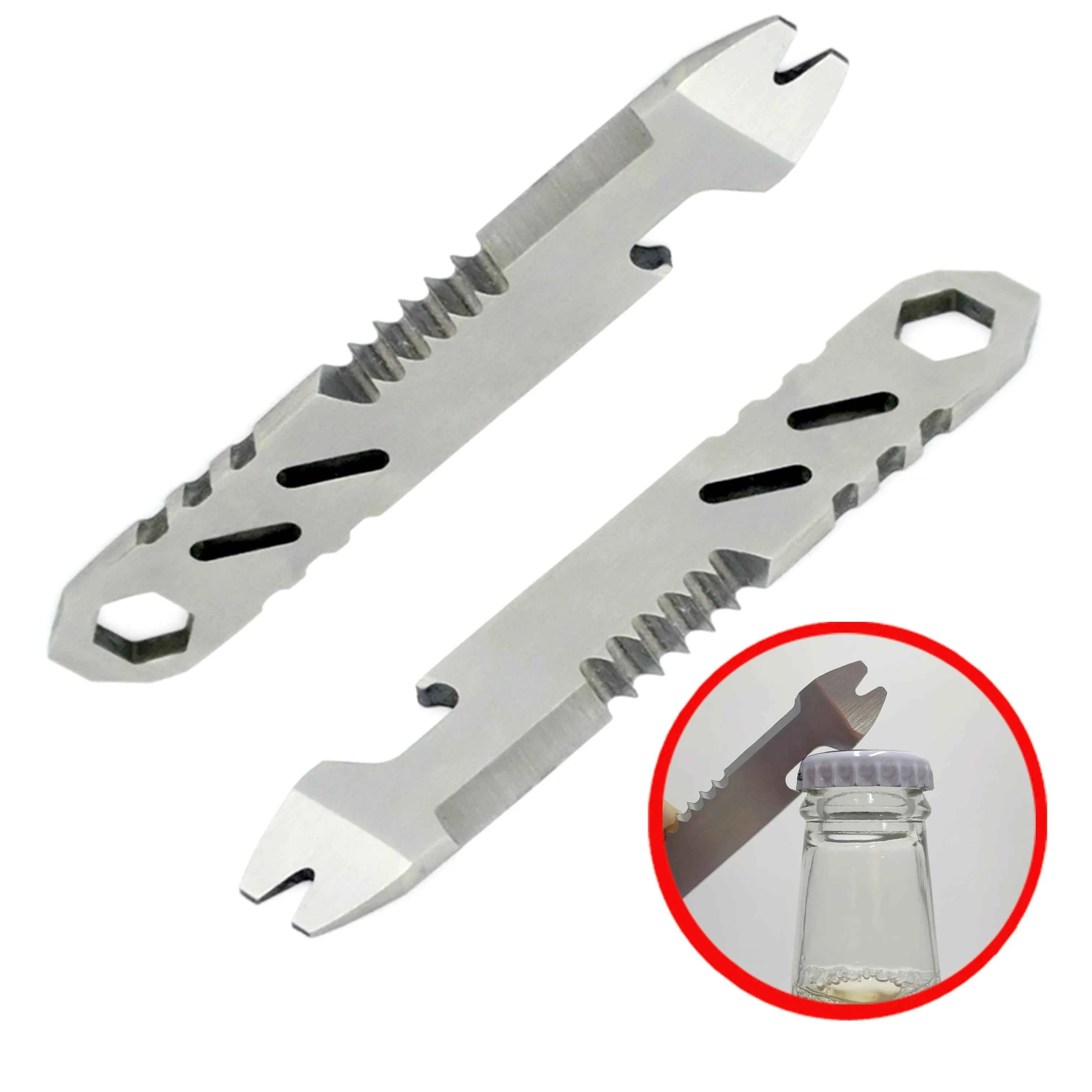 Mini stainless steel crowbar, multi-function Allen wrench, Bottle opener , portable outdoor camping Edc tool