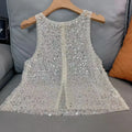 2025 Spring Summer New Light Luxury Fashion Versatile Beaded Sequined Sleeveless Vest Top Women Loose Casual Fashion Sexy Top