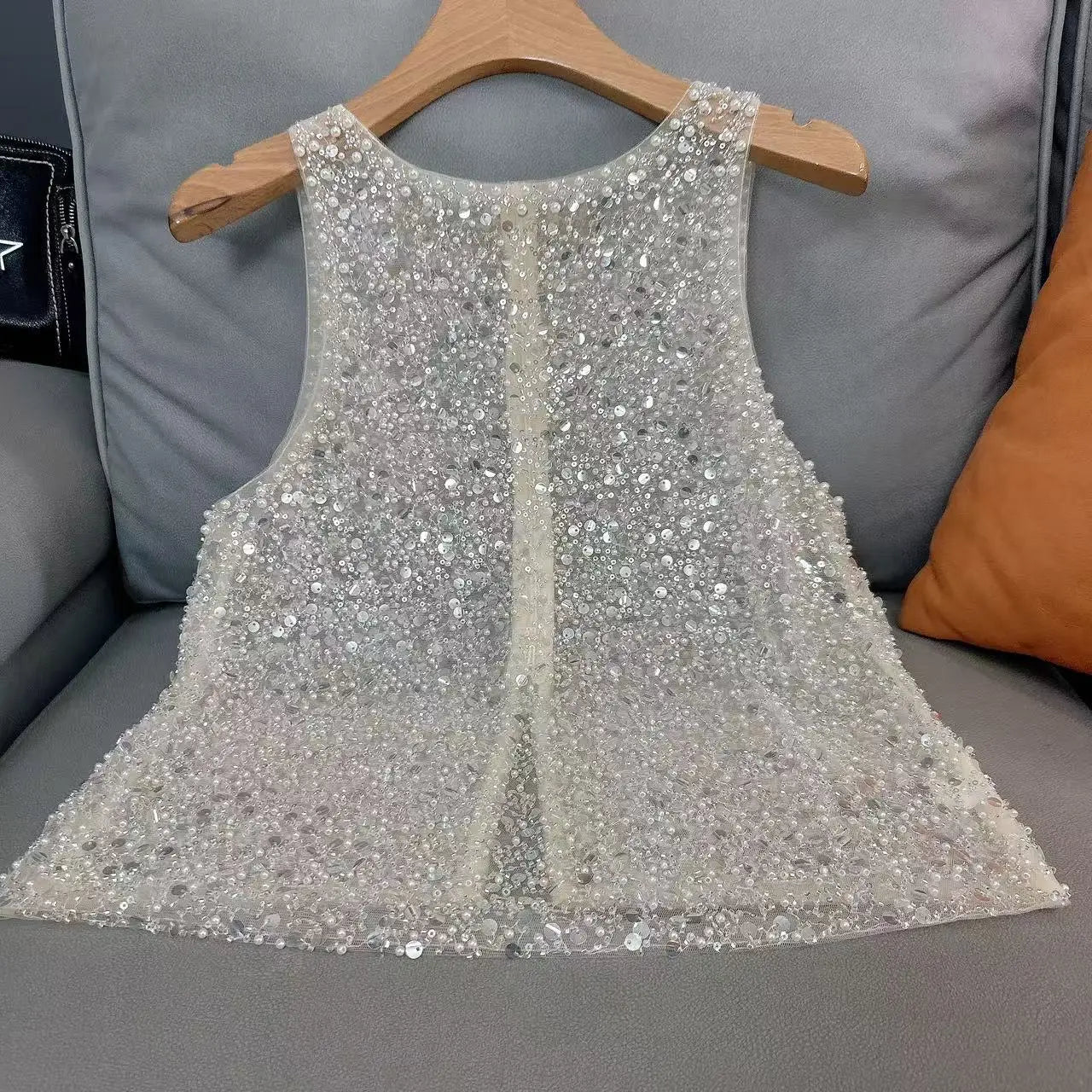 2025 Spring Summer New Light Luxury Fashion Versatile Beaded Sequined Sleeveless Vest Top Women Loose Casual Fashion Sexy Top