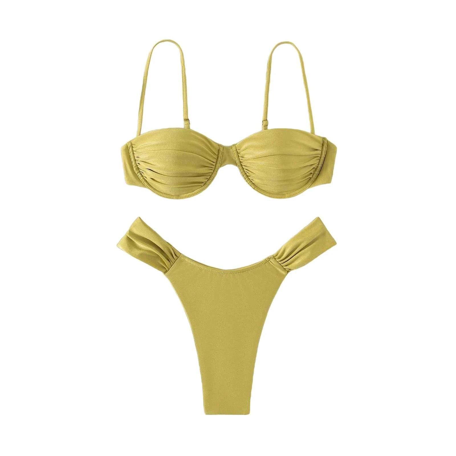 New Hot Sale Sexy Women Push-up Padded Bra Bikini Set Pleated Swimsuit Swimwear Swimming Beach Bathing Costume Bikini Set