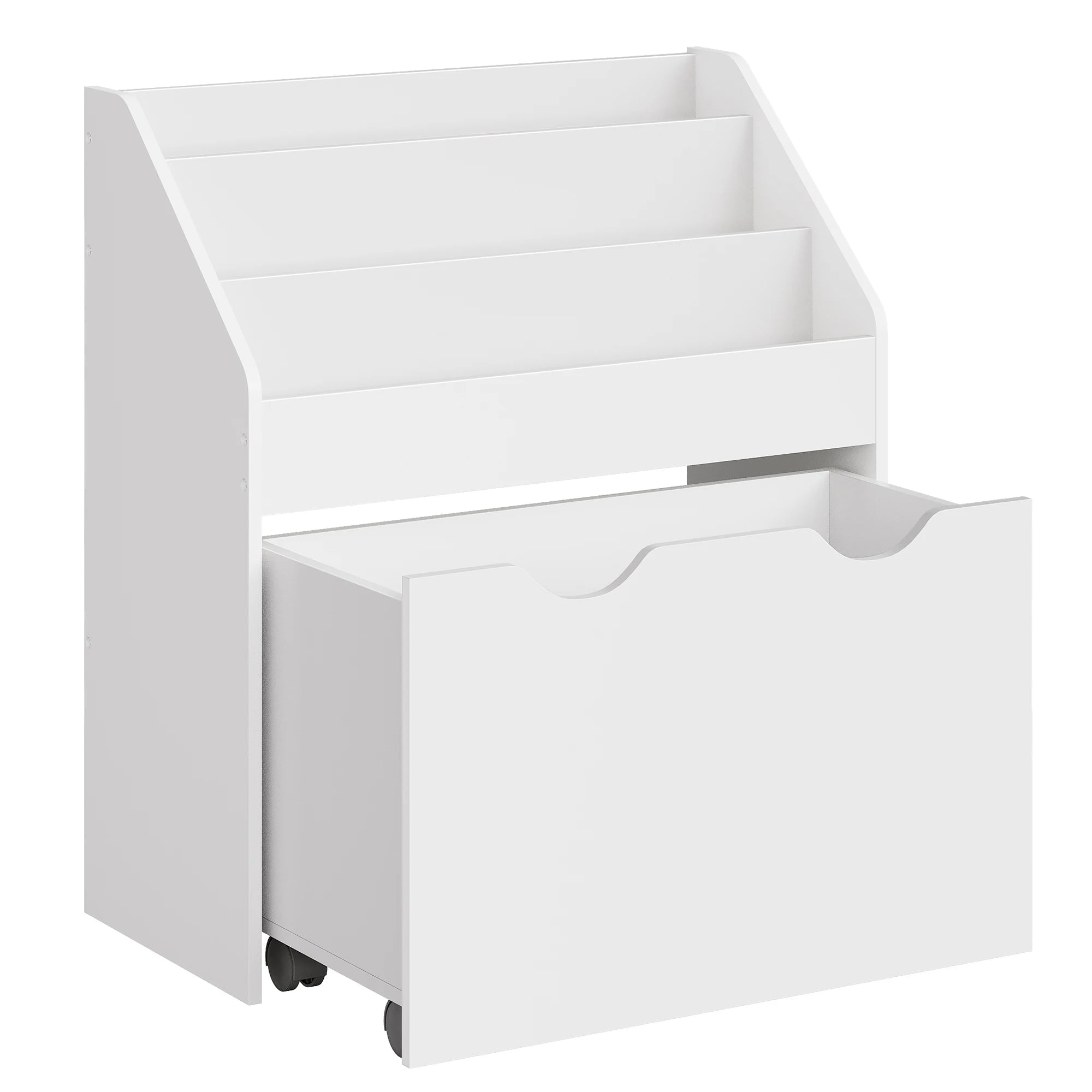 SONGMICS Kids Bookshelf and Toy Organiser, Toy Storage Chest and Bookcase with 3 Shelves, Storage Box with Wheels, Multipurpose