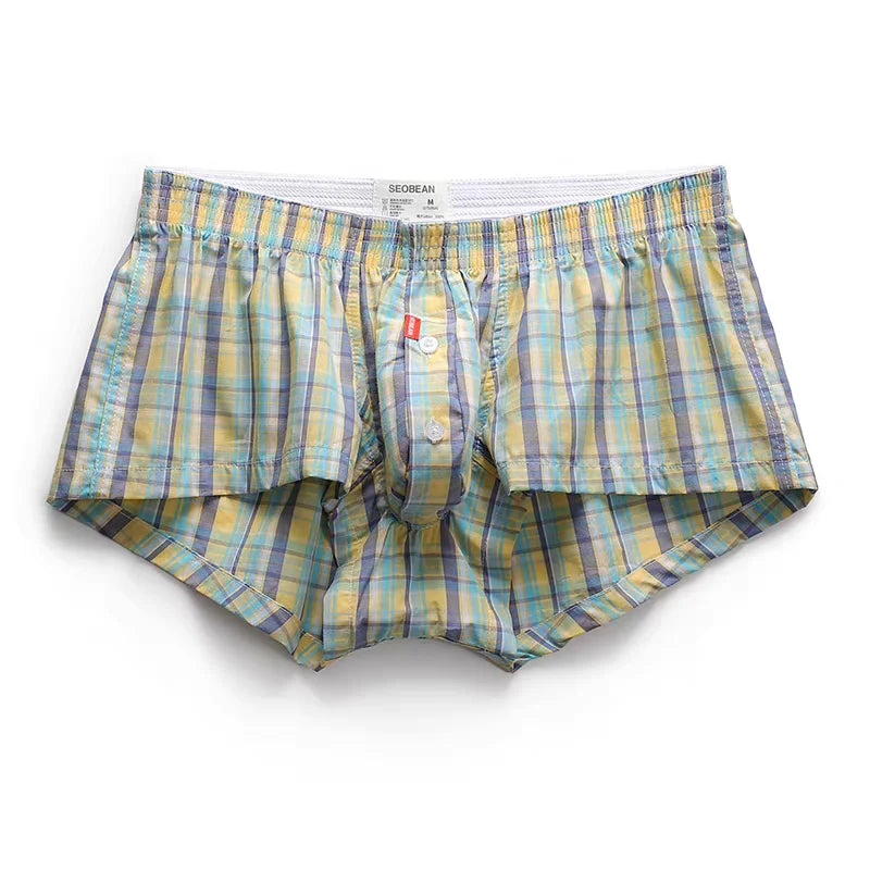 SEOBEAN Men's plaid Trunks Pajama Shorts Casual Tracksuit100% Cotton Comfortable Breathable Sleepwear