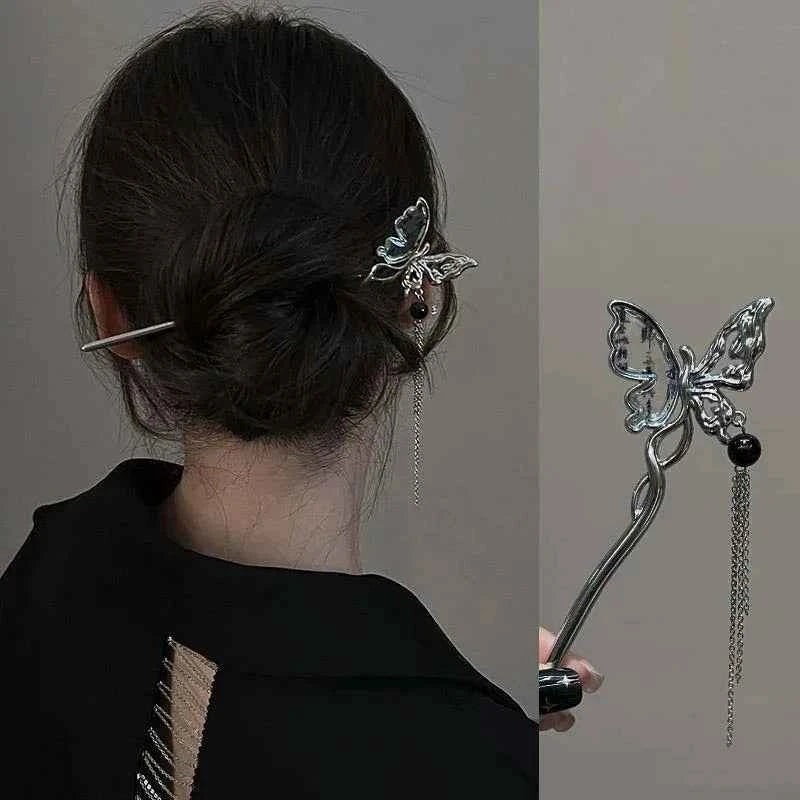 2026 New Chinese Style Butterfly Flower Tassel Hair Stick for Women Vintage Metal Hanfu Chopstick Hair Sticks Hair Accessories