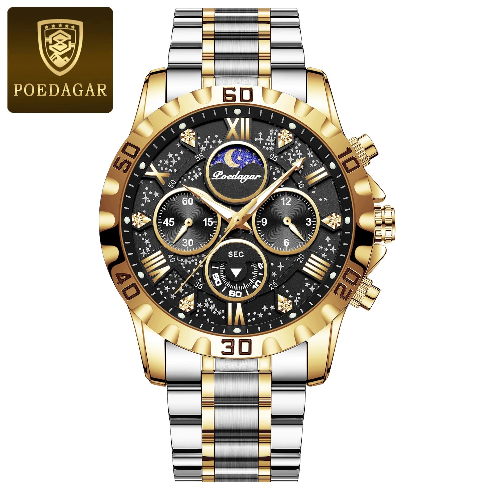 POEDAGAR Luxury Fashion Man Watch Waterproof Luminous Chronograph Men Watch Stainless Steel Sports Military Quartz Men's Watches
