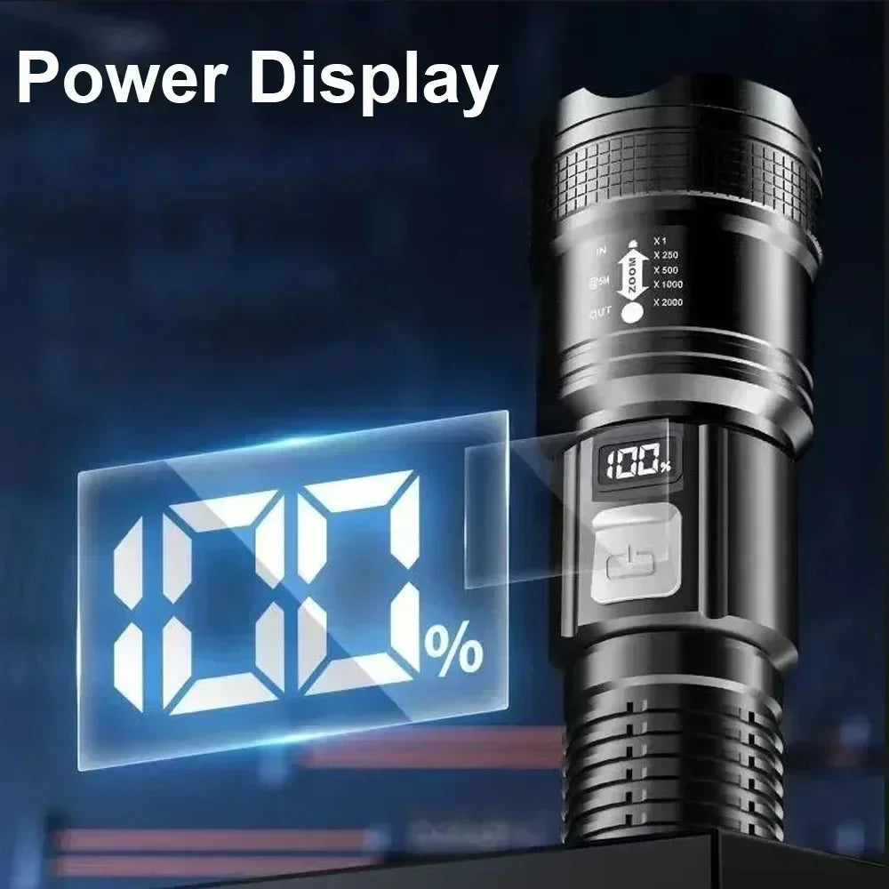 3000000LM Super Bright Flashlight Built-in Battery Rechargeable LED Flashlights High Power Torch Lamp for Camping Lantern