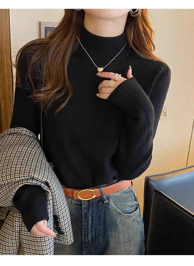 Sweater For Women Winter Thicken Turtleneck Slim Knit Pullover New Warm Plush Velvet Lined Knitwear Jumper Tops Casual Poleras