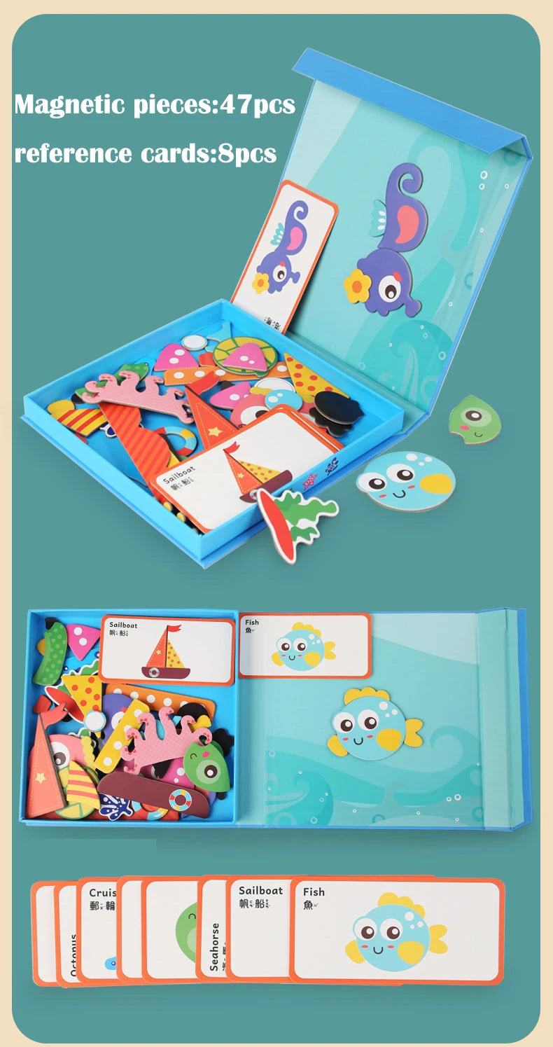 Magnetic Puzzles, Car Airplane Road Travel Activities Games For Children, Change Clothing, Change Face,Traffic Ocean Puzzles