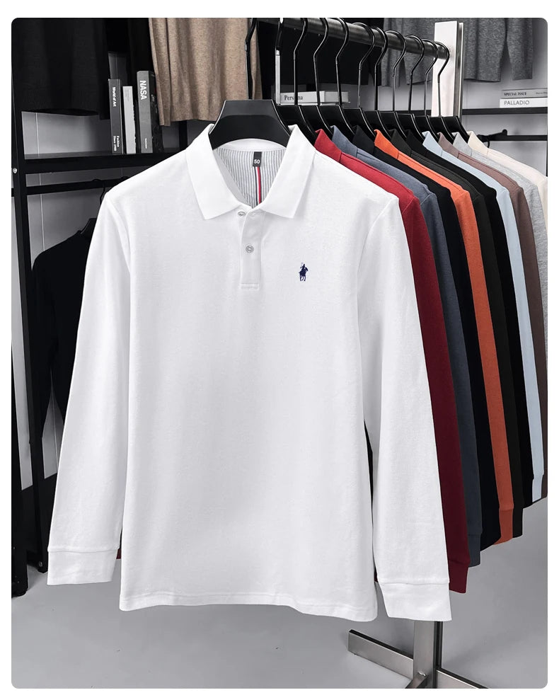 100% cotton high-end brand long sleeve polo shirt new Paul pony embroidery luxury comfort men's business leisure lapel T-shirt