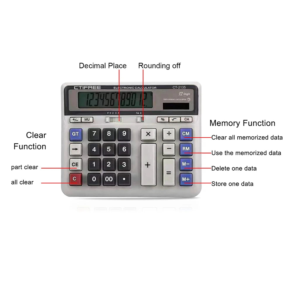 Computer Electronic Calculator Counter Solar & Battery Power 12 Digit Display Big Button Calculators for Business Office School