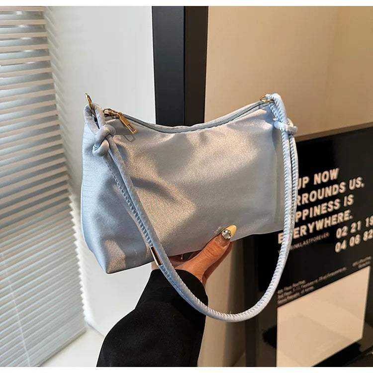 High Quality Solid Color Fashion Elegant Shoulder Bag Smooth Cloth Satin Underarm Bag Leisure Shoulder Bag Lady Handbags Purse