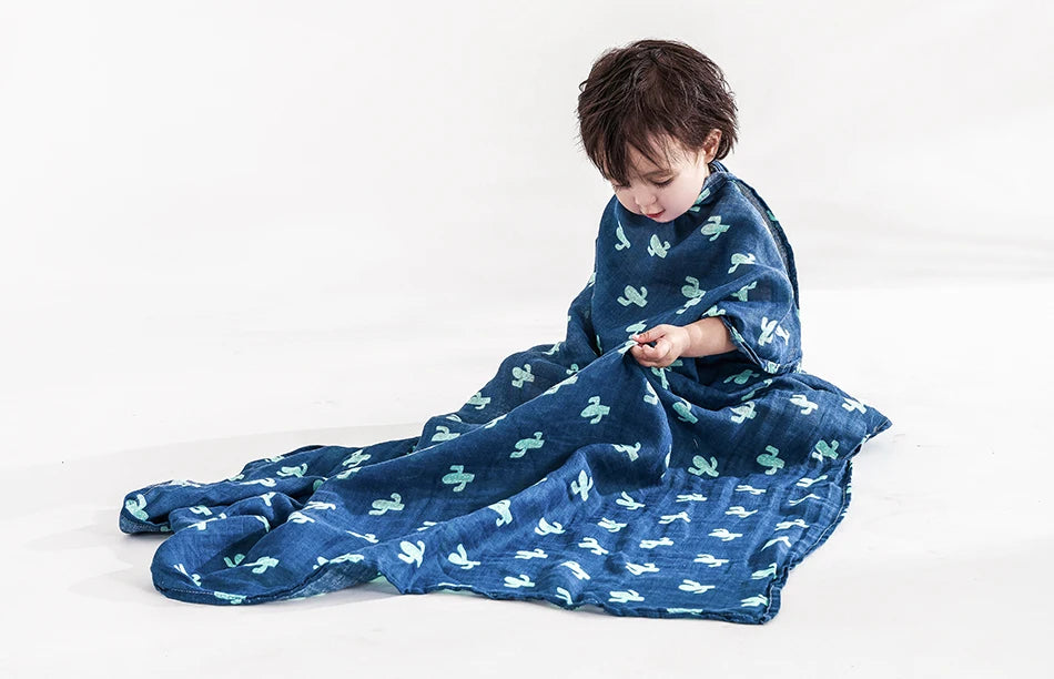 Elinfant 100% Cotton 120*110cm 2 Layers Newborn Baby Bath Towel Wrap Muslin Swaddle Blankets Wholesale Dropshipping