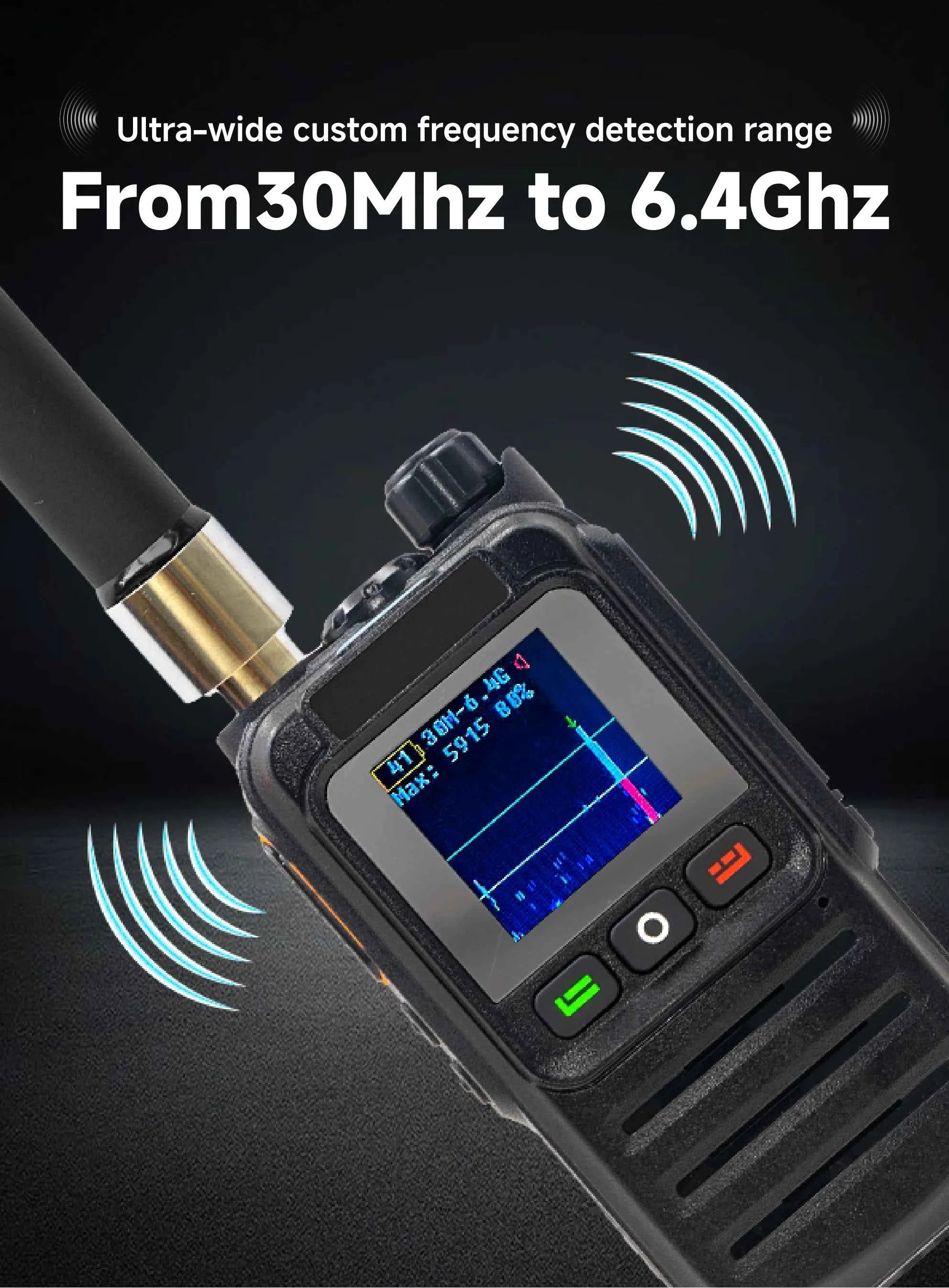 1-2km Drone Warning Equipment with 30-6400MHz Broadband Detection Supporting FPV Drone for DJI Road Communication