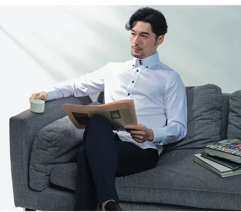 Men's Dress Shirts with New Stretch and Anti-Wrinkle Technology, Long Sleeve Business Blouse for Slim Fit Camisa Social