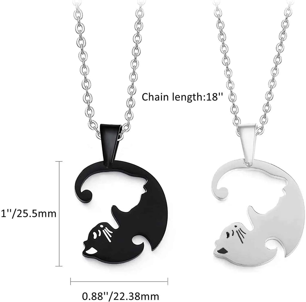 Two Cat Couple Necklaces Jewelry Stainless Steel Black White Kitten Animal Pendant Choker Necklace Lovers Friendship Gift