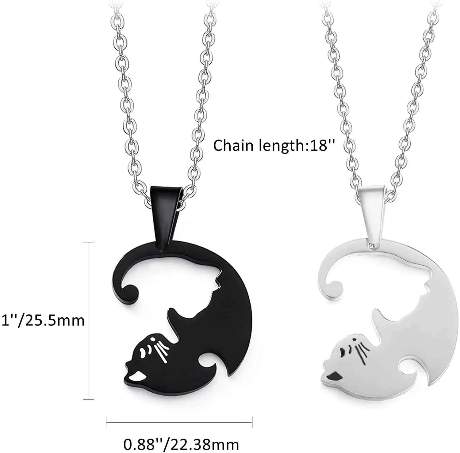 Two Cat Couple Necklaces Jewelry Stainless Steel Black White Kitten Animal Pendant Choker Necklace Lovers Friendship Gift