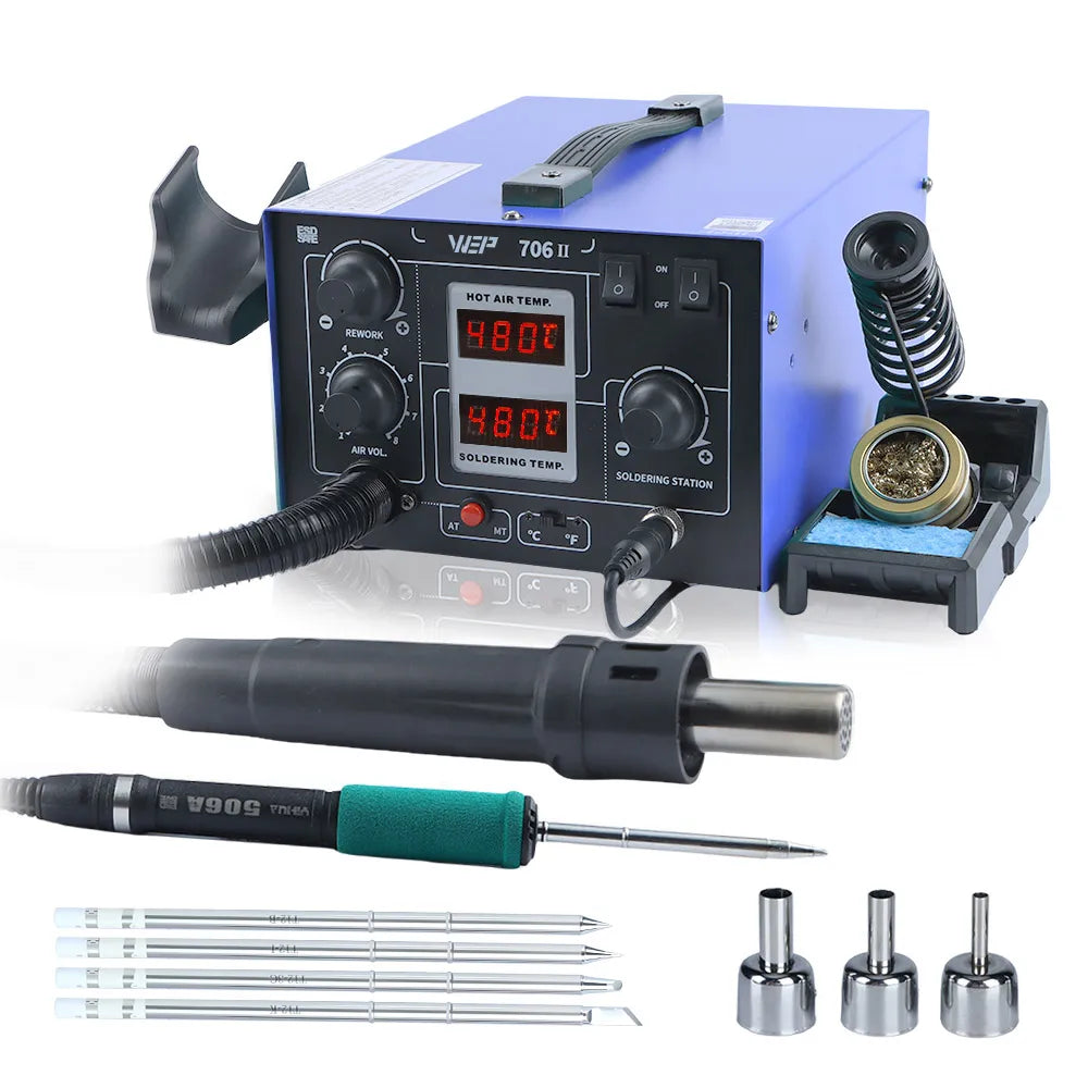 WEP 706-II T12 Soldering Station With Hot Air Gun Air Pump Welding Iron  2-in-1 Desoldering Reowrk Station PCB SMD Repair Tool