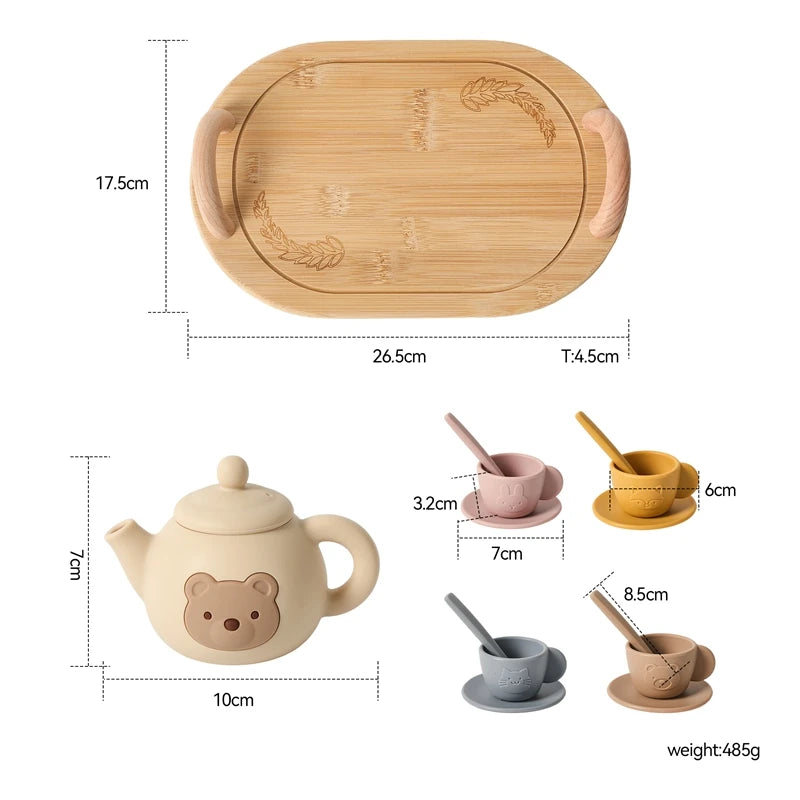 Kids Play House Toys Wooden Tea Set Pretend Make Tea Play With Teapot Teacup Afternoon Snack Role Playing Toys Boys Girls Gift