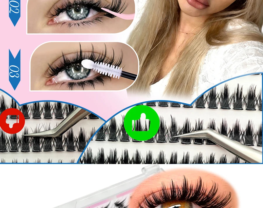 10 rows of 200 clusters of self-adhesive false eyelashes, makeup eyelashes, extending soft eyelashes, 9-13mm（MIX)