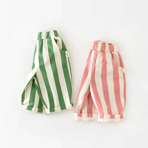 Autumn New Boy Girl Children Loose Striped Casual Pants Baby Pockets Fashion Pants Kid Outdoor Cotton Trousers Toddler Costume