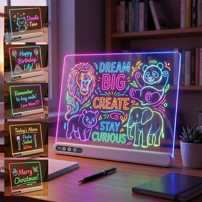 LED Neon Drawing Board with Timer and Battery Display