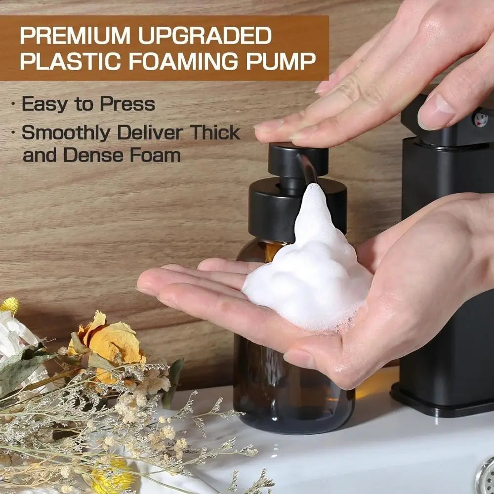 Thick Glass Foaming Soap Dispenser Anti-slip Round Refillable Hand Pump Bottle Amber Durable Brown Glass Jar Kitchen