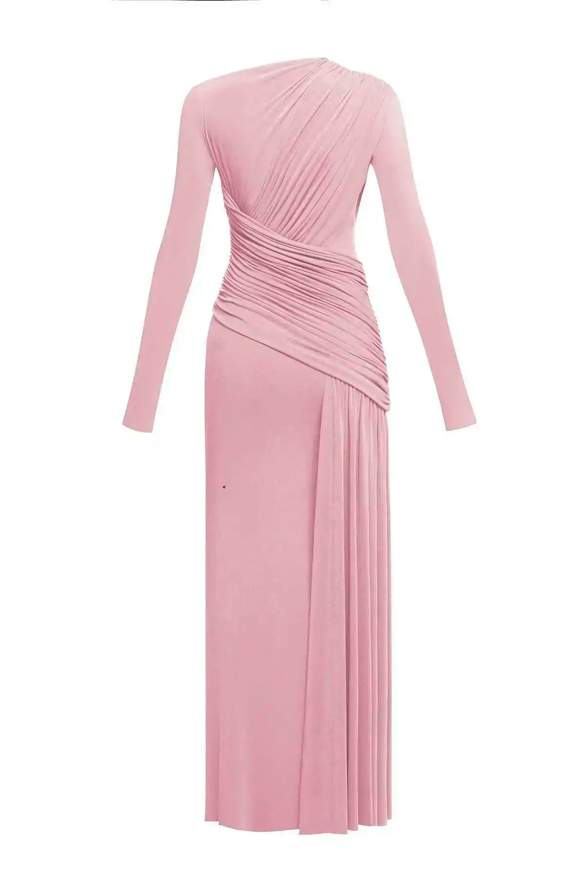 QMQA Fashion Women's Asymmetric Pleated Elegant Dress Solid Color Long Sleeve High Waist Slimming Party Dresses 2025 New QM519