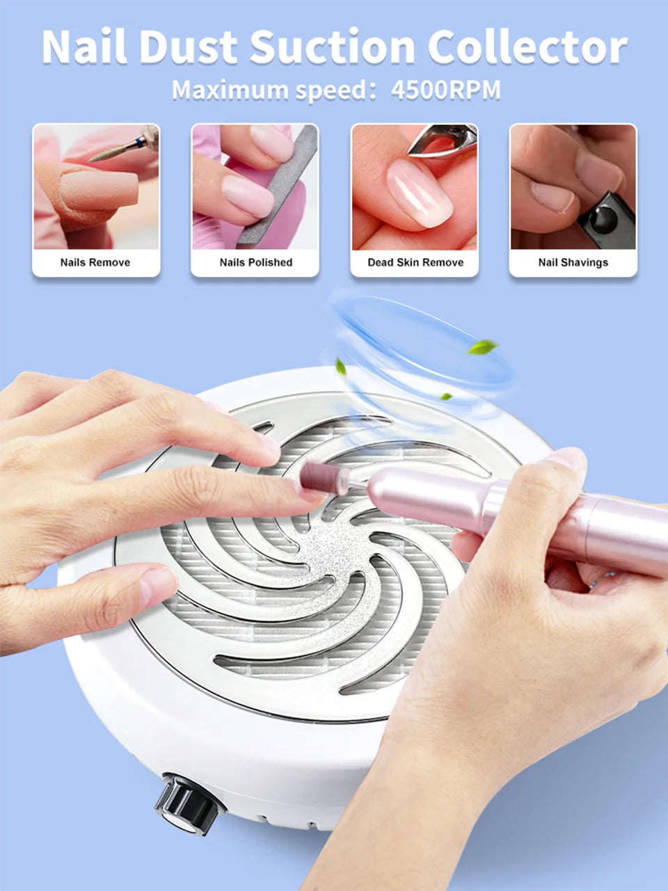 45000 RPM Super Suction Nail Dust Collector Powerful Nails Dust Extractor Nail Art Manicure Fan Vacuum Cleaner And Filter