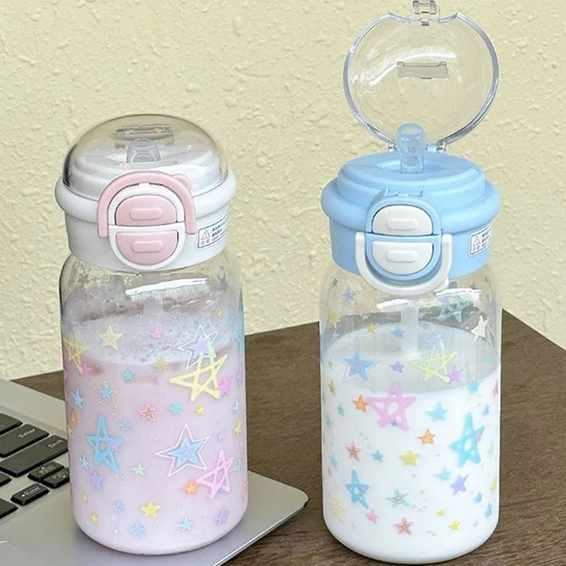 Cute Water Bottle With Straw Portable Plastic Cover Water Cup For Kid Kawaii Bottle Water Leak-Proof Cute Drinking Bottle