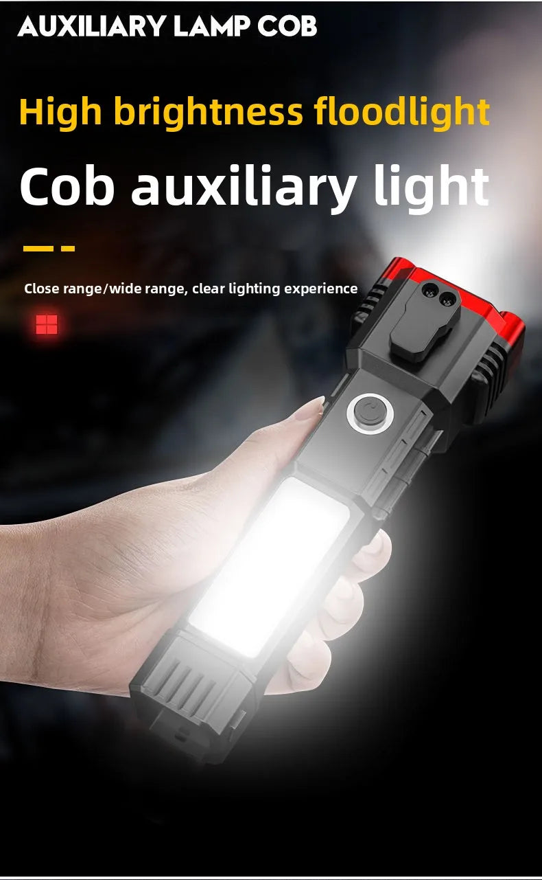 Multi-Functional Outdoor Flashlight-Pathfinding&Work Light Emergency Self-Rescue Safety Hammer with Window Breaker