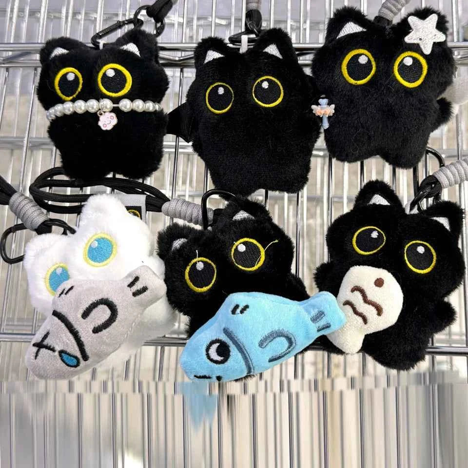6/1pcs Cute Plush Black Cat Doll Toy Keychain Bag Pendant Charms Kawaii Keyring Accessories For Women Couples Gift