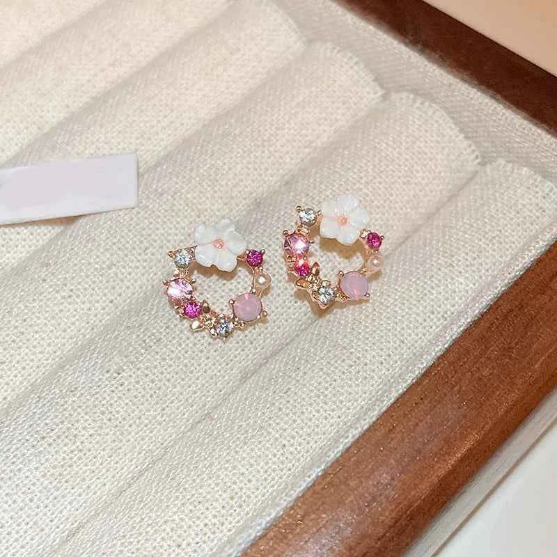 Colorful Flower Earrings Imitation Pearl Geometric Stud Earrings For Women Sweet Elegant Earrings For Party Banquet Jewelry Gift