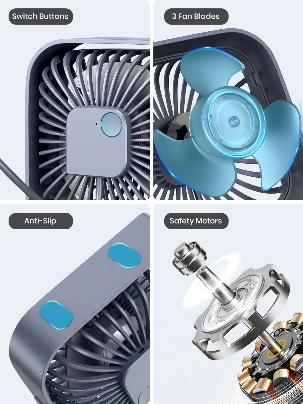 TOPK USB Desk Fan,Strong Airflow &Quiet Operation,Three-Speed Wind Small Fan,360° Rotatable Head for Home Office Table & Deskto