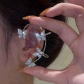 Silver Plated Metal Leaf Butterfly Clip Earrings for Women Ear Clips Without Piercing Sparkling Zircon Ear Cuff Fashion Jewelry