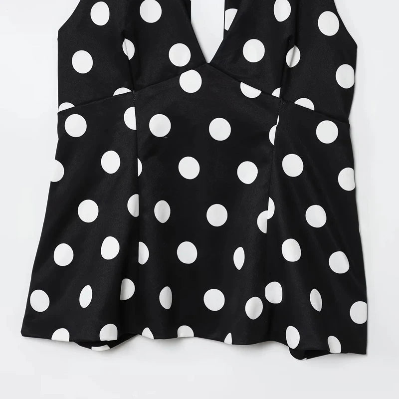 HXAO Black Polka Dot Tops For Woman Summer Women's Corset Crop Top Sleeveless Halter Top Women Bow Backless Sexy Top Party