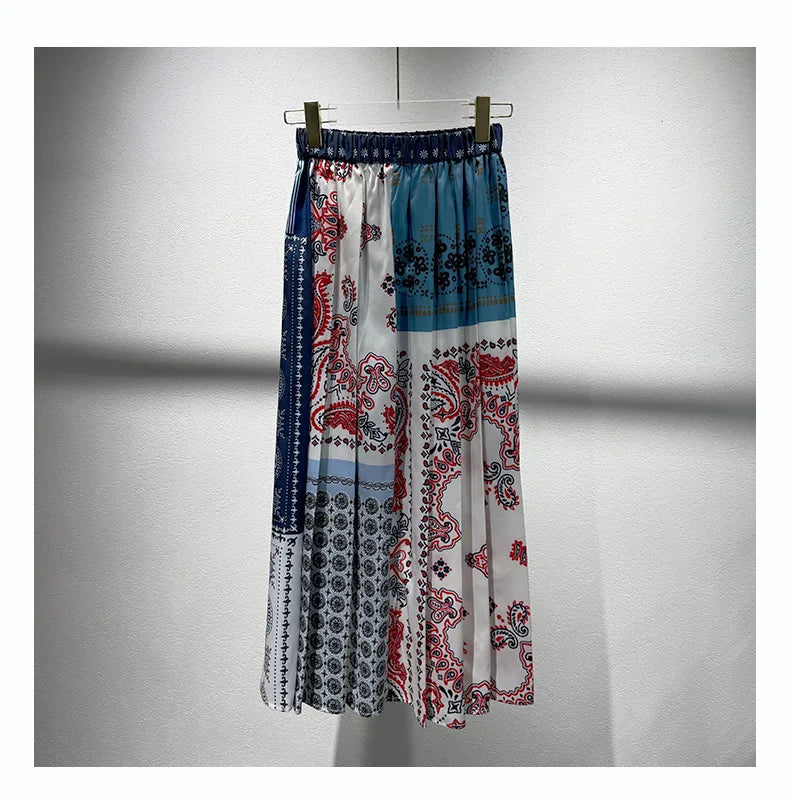 2025 Early Autumn New Design Limited Edition Color-Plaid Retro Print A-line Long Dress Loose Half-Length Skirt Women