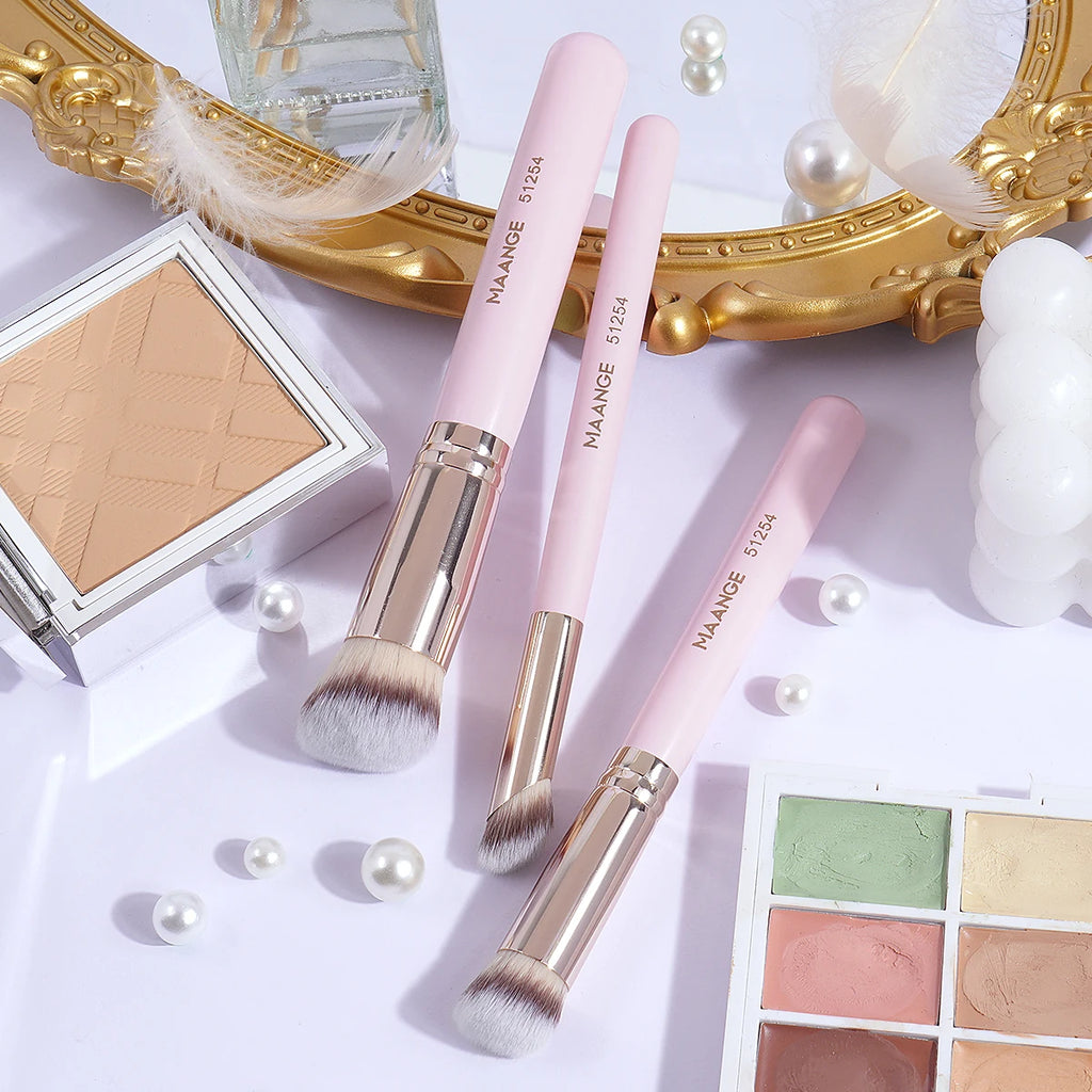 Maange 3Pcs Makeup Brushes + 2Pcs Triangle Powder Puff Set Concealer Eye Shadow Makeup Brush Blending Cosmetic Beauty Tools